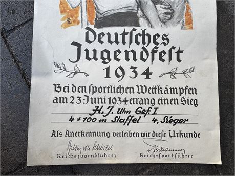 Hitler Youth Award Document