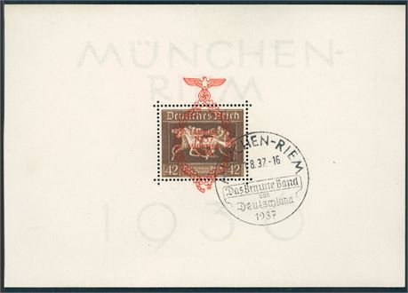 1936-37 München-Riem Derby Block with Overstamp