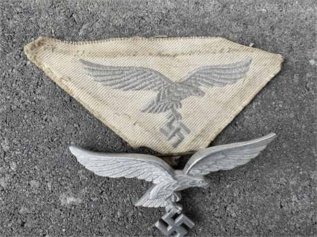Lot of 2--Luftwaffe Metal Breast Eagle and Machine Embroidered Tropical Eagle