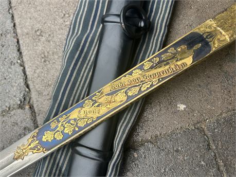 1889 Model Saber, Damascus with Blue/Gold Paneling