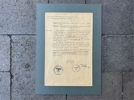 SS Document Pertaining to Border Travel, Holocaust Related