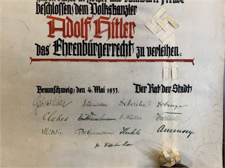 Adolf Hitler Parchment Citizenship Document, Brunswick