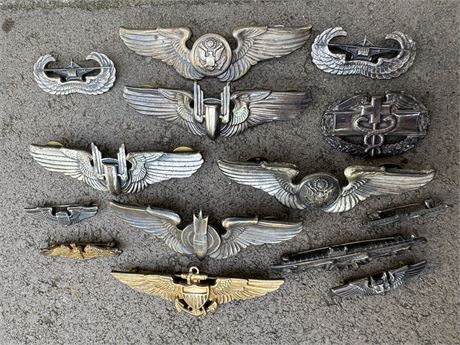 Collection of WW2 Era Wings, Sterling Sliver