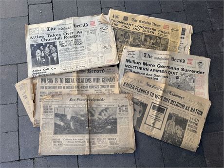 Collection of Six WW1 and WW2 Newspapers