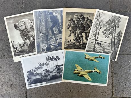 Set of 6 Combat Related Postcards, SS Included