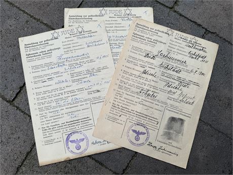 Registration Forms for Jewish Residents of Occupied Poland, Lot of 3