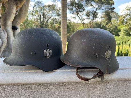 Pair of worn M40 Combat Helmets with SINGLE decals