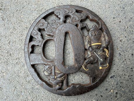 Pierced Tsuba with Golden Adornments