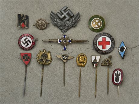Mixed Lot of 15 Original and Reproduction Enamels and Insignia