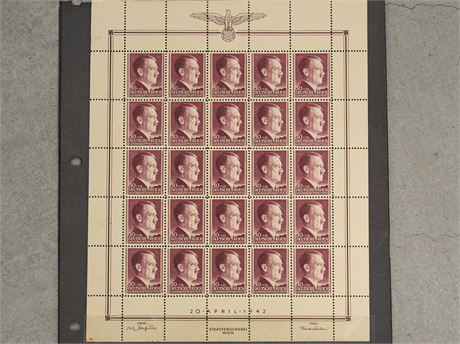 Stamp Sheet, Hitler's Birthday 1942, General Gouvernement