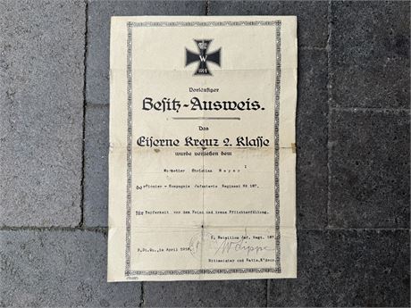 Iron Cross Document, WW1